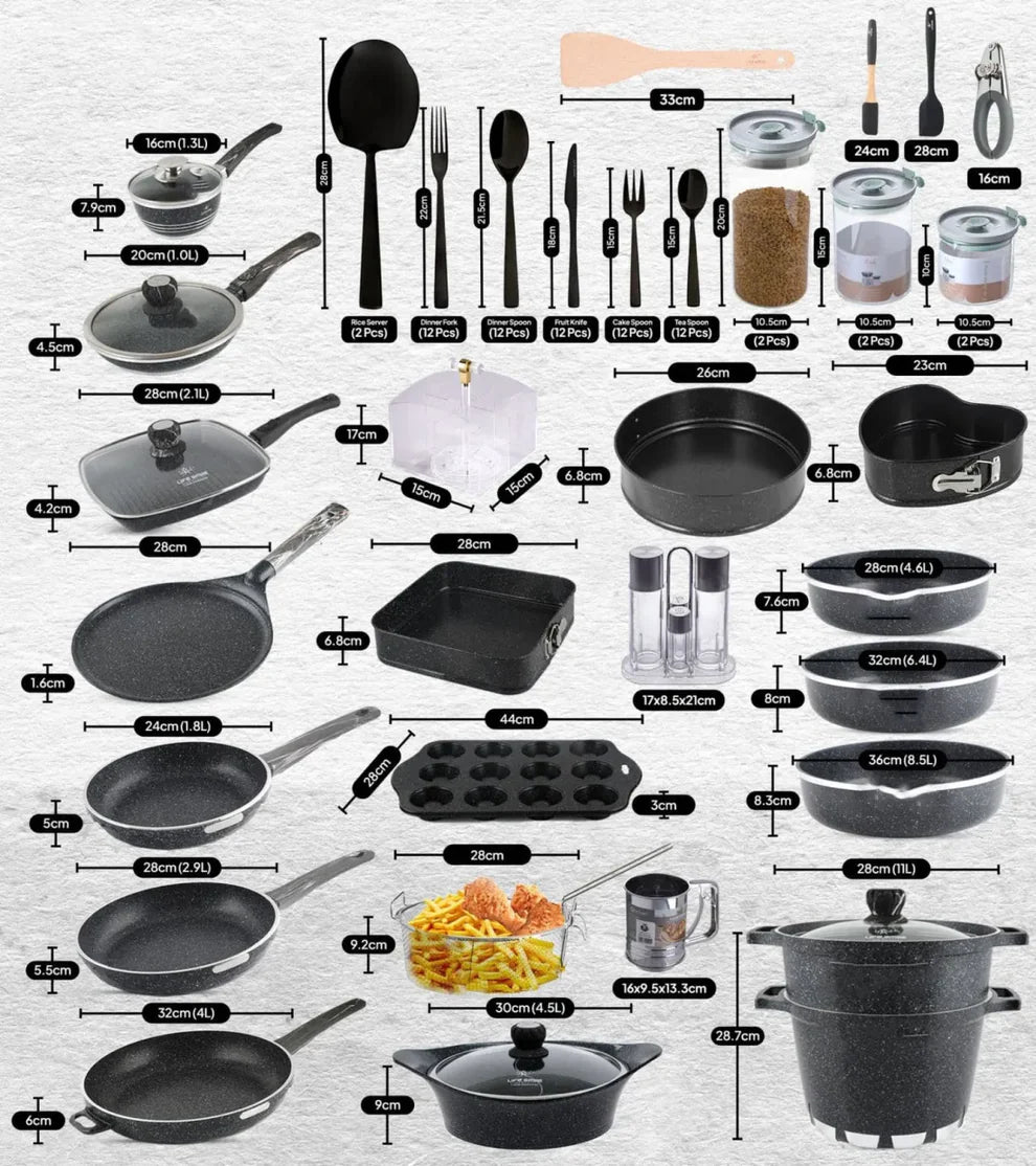 Complete 134-Piece Nonstick Cookware Set with Storage - Perfect Gift for Cooking Enthusiasts